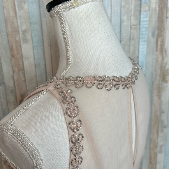 Adrianna Papell 2 Blush Embellished Beaded Bodice Chiffon Flared Dress Bhldn - Picture 8 of 9